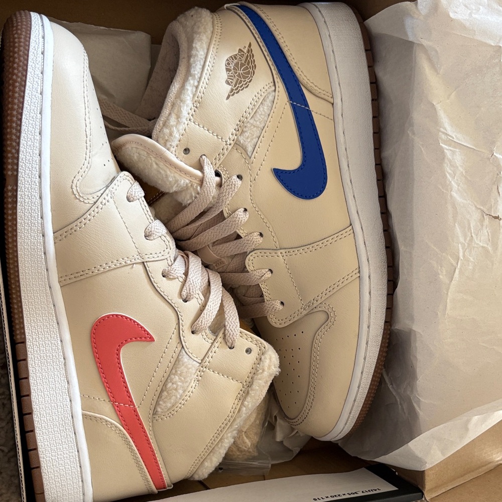 Jordan Women's Shoes in Cream with Blue and Red Accents